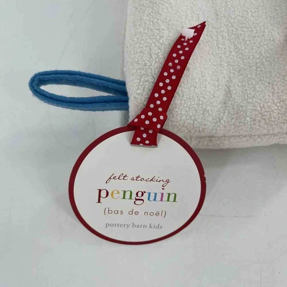Rare Pottery Barn Felt‎ Christmas Stocking Blue 2 Empire Penguins Snow Poms, 22